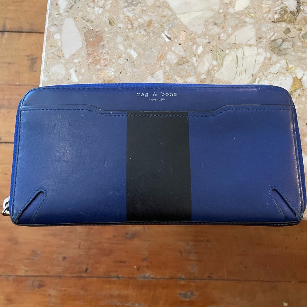 Rag & Bone blue black color block leather wallet